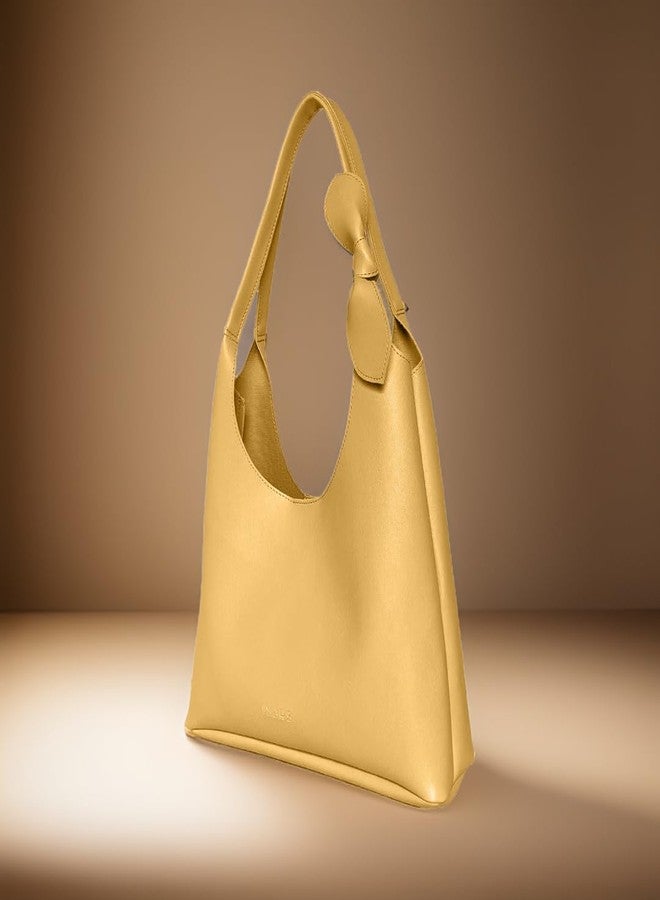 IMARS Stylish Yellow Textured Hobo Bag for Women & Girls | Premium Vegan Leather Shoulder Handbag with Logo | Trendy Purse for Daily, Office & Party Use - Image 3